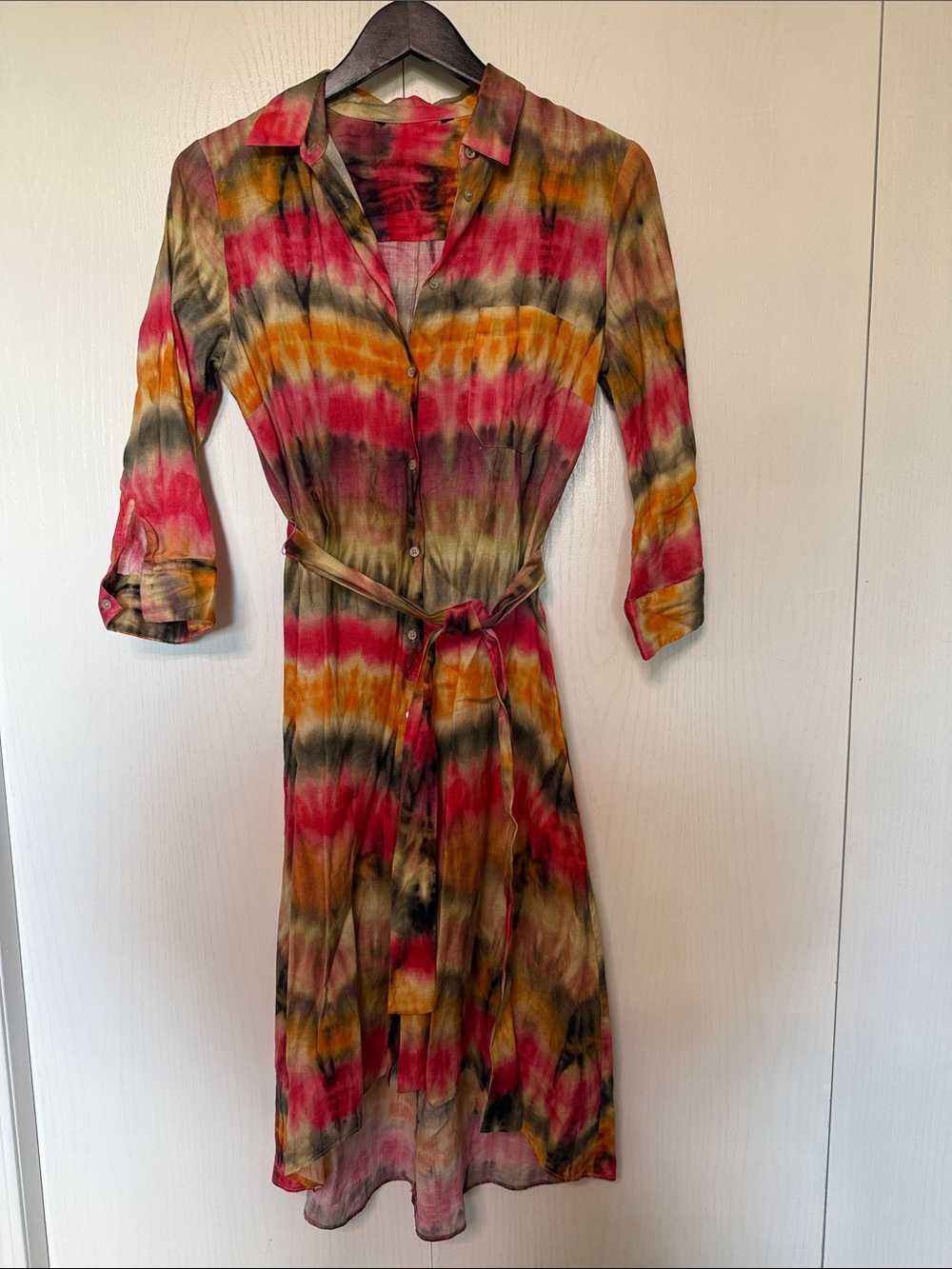 Zara Multicolor Tie-Dye Midi Shirt Dress